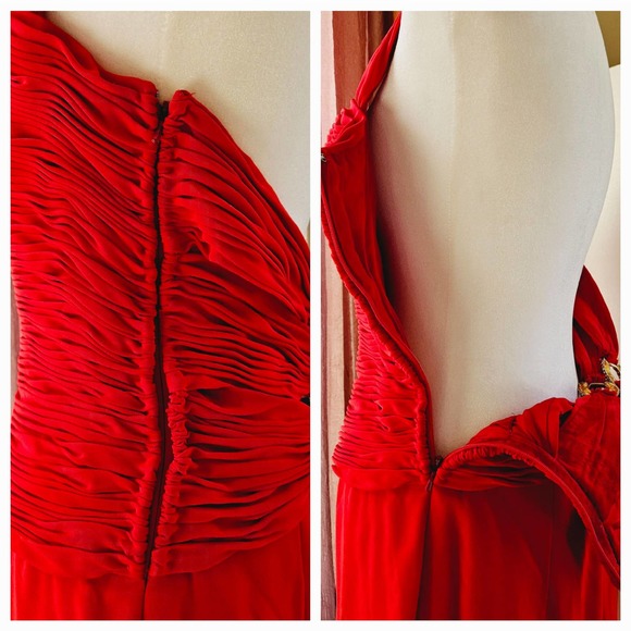 Size 10 Niteline Della Roufogali Red Halter Strap Ruched Bodice Elegant Formal - Picture 6 of 16